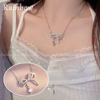 【Rainbow】สร้อยคอ จี้โบว์ ประดับเพชร สีรุ้ง เรียบง่าย แฟชั่นฤดูร้อน สําหรับผู้หญิง