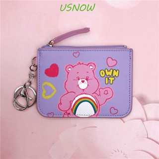 Usnow Carebears กระเป๋าใส่บัตรเครดิต หนัง PU ลายการ์ตูนน่ารัก พร้อมพวงกุญแจ สําหรับผู้หญิง