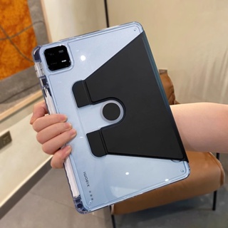 เคส สําหรับ Xiaomi Pad 6 2023 11 นิ้ว สําหรับ Xiaomi Pad 6 Pro MiPad 5 5 Pro 11 นิ้ว 360° ฝาครอบดินสอ อะคริลิค PU แบบใส หมุนได้ พร้อมที่วางดินสอ