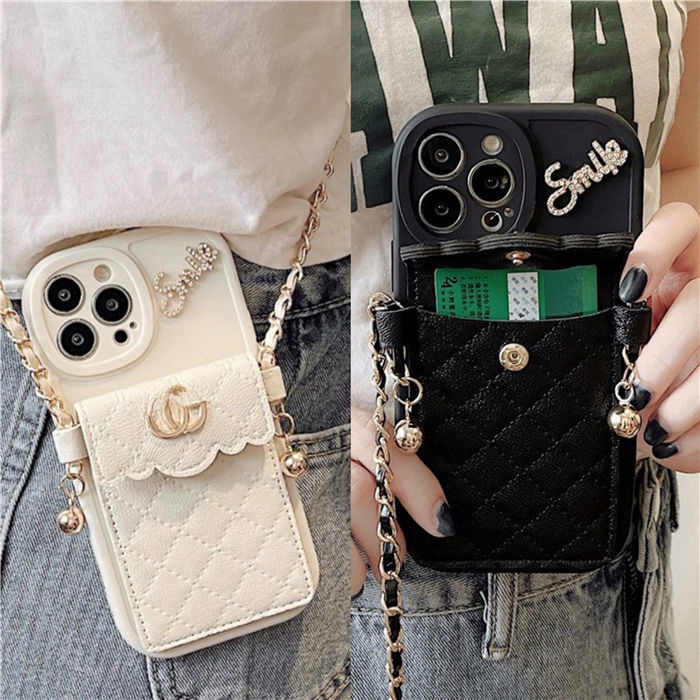 เคสโทรศัพท์มือถือ ป้องกันกระแทก ลายดอกไม้ สีขาว สีดํา พร้อมสายคล้อง กระเป๋าสตางค์ สําหรับ IPhone 15 14 11 13 12 X Xs Xr Max 7 8 Plus Pro Max
