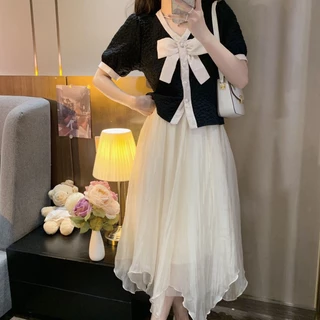 🍒Bee🍒โบว์ หวาน แขนสั้น อารมณ์ หลวม เสื้อเชิ้ต รุ่นสั้น ท็อปส์ เทรนด์