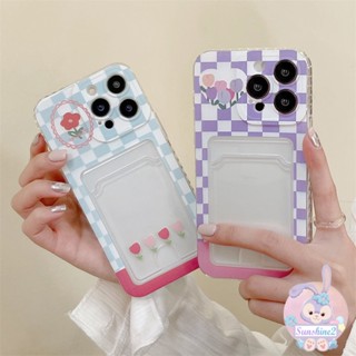 เคสโทรศัพท์มือถือแบบนิ่ม TPU ใส กันกระแทก ลายดอกไม้น่ารัก พร้อมช่องใส่บัตร สําหรับ iPhone 14 13 12 11 Pro Max X Xr Xs Max 8 7 Plus SE2020