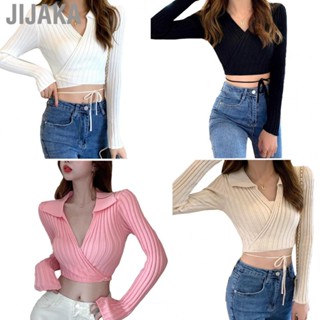 Jijaka Tie Open Front Outwear  Soft Knit Outwear Turn Down Collar Stylish Pure Color Breathable  for Party for Women