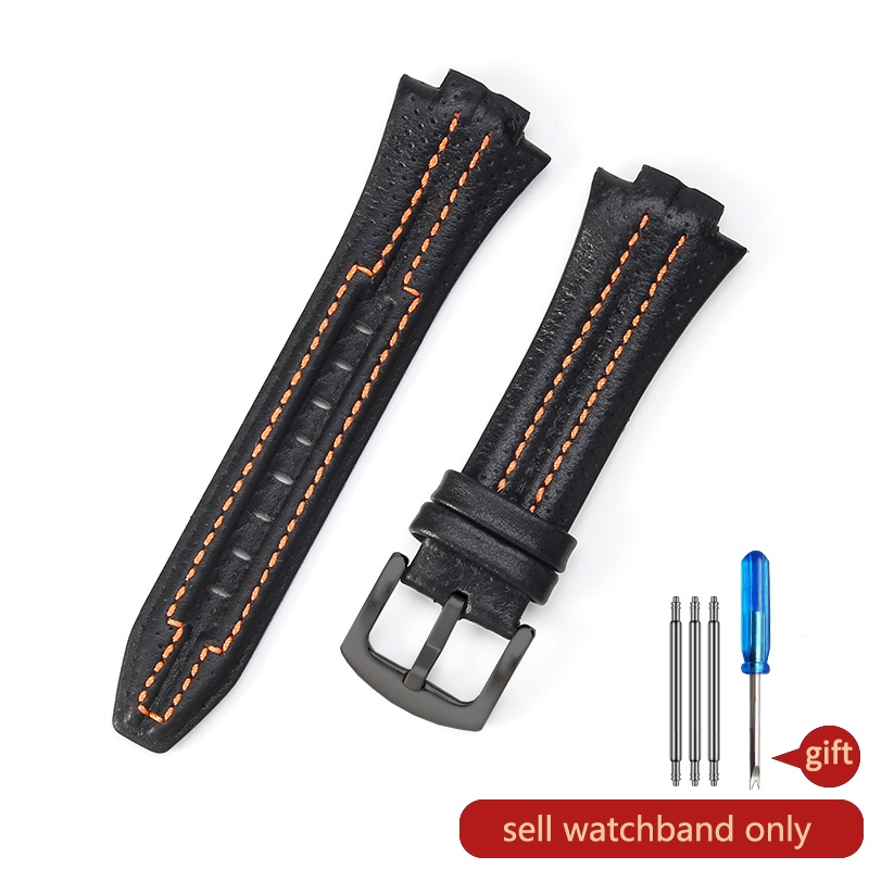 27x15mm Top Layer Cowhide สายนาฬิกาหนังแท้สําหรับ Seiko SNL029P2SNL021P1SNA595P2S สายนาฬิกานูน Cowhide สีดําสีส้มสร้อยข้อมือ