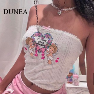 Dunea Young เสื้อครอปท็อป ผ้าถัก ปักลายนางฟ้า สไตล์ Y2k สําหรับผู้หญิง