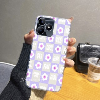 เคสโทรศัพท์มือถือ ซิลิโคนนิ่ม TPU ใส กันกระแทก ลายดอกไม้ภาษาอังกฤษ สร้างสรรค์ สําหรับ Realme C53 C55 NFC C35 C33 C30 C31 10 Pro+ Plus Pro 5G 4G 2023