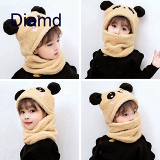 Diamd หมวกถัก ผ้าพันคอ ผ้าฟลีซ ลายการ์ตูนหูแมวน่ารัก ฤดูหนาว สําหรับเด็ก