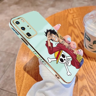 สําหรับ Huawei P20 P30 P40 Pro P20 P30 Lite Nova4E Nova3E ขอบสี่เหลี่ยม ของแท้ มองเห็นที่มืด ลาย D.Luffy เคสโทรศัพท์ แบบนิ่ม หรูหรา