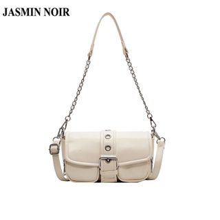 Jasmin NOIR กระเป๋าสะพายไหล่ กระเป๋าถือ หนัง PU ขนาดเล็ก แต่งสายโซ่คล้อง สไตล์พังก์ สําหรับสตรี