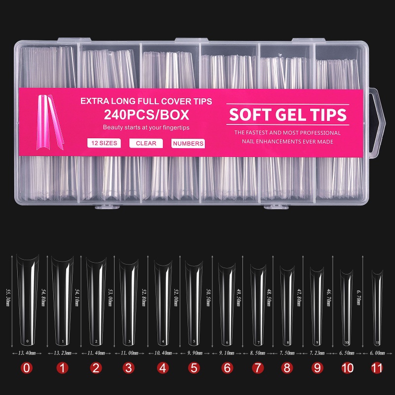 เล็บปลอม แบบใส ยาวมาก สําหรับตกแต่งเล็บ 240 ชิ้น