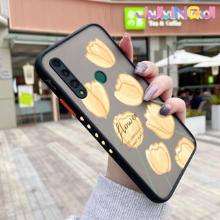 เคสซิลิโคนนิ่ม ขอบสี่เหลี่ยม ลายดอกไม้ สีเหลือง กันกระแทก สําหรับ Huawei Y8P P Smart S