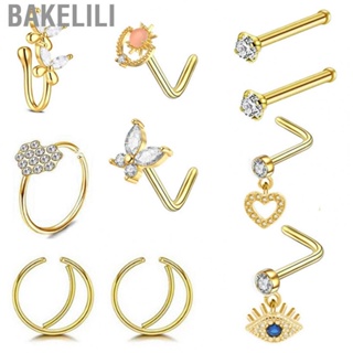 Bakelili Nose Rings  Stainless Steel Fashionable Zirconia Decoration Stud Set for Daily Use