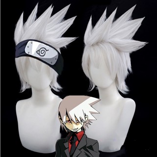 Misscoo วิกผมสังเคราะห์ ทนความร้อน ลายการ์ตูนอนิเมะ Soul Eater Evans สีขาว สีเงิน