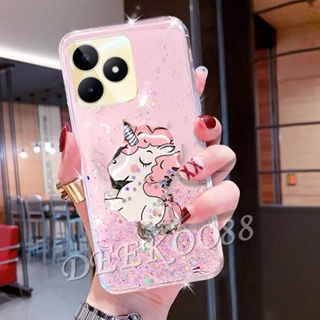 เคสโทรศัพท์มือถือ TPU ลายการ์ตูนยูนิคอร์นน่ารัก พร้อมขาตั้ง สําหรับ Realme C53 C55 NFC 10T 10 Pro+ Pro 5G Coca-Cola Edition 4G Plus 2023 RealmeC53