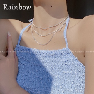 【Rainbow】สร้อยข้อเท้าไทเทเนียม ประดับเพชร สีเขียว แบบเรียบง่าย สําหรับผู้หญิง