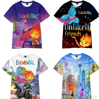 Ag เสื้อยืดแขนสั้นลําลอง พิมพ์ลายภาพยนตร์ Elemental Elemental 3D พลัสไซซ์ สําหรับเด็กทุกเพศ