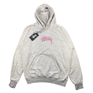 STUSSY เสื้อแจ็กเก็ต มีฮู้ด ปักลาย สีชมพู สีเทา