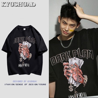 KYUSHUAD สไตล์เมืองรายวันเทรนด์ใหม่แฟชั่นขี้เกียจแขนสั้นเสื้อยืดผู้ชายคอกลมเยาวชนยอดนิยม