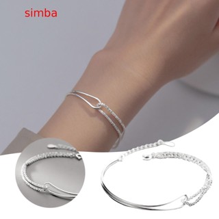 【Simba】สร้อยข้อมือ สองชั้น แต่งสายโซ่ แบบเรียบง่าย สําหรับผู้หญิง