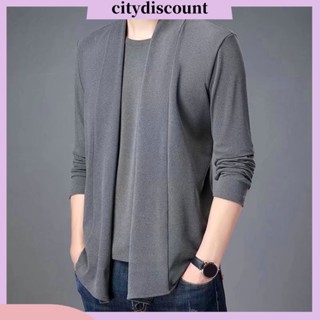 &lt;citydiscount&gt; เสื้อแจ็กเก็ตคาร์ดิแกน ผ้าพันคอ แขนยาว คอกลม เข้ารูป ลําลอง สีพื้น สําหรับผู้ชาย