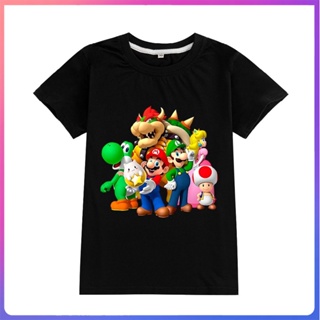 ใหม่ เสื้อยืดแขนสั้น พิมพ์ลายการ์ตูน Super Mario แฟชั่นเด็กผู้ชาย และเด็กผู้หญิง 2023