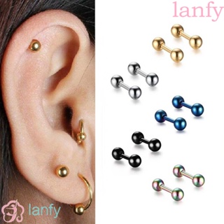 LANFY ต่างหูกระดุม ทรงกลม สีทอง สีดํา เครื่องประดับแฟชั่น สําหรับผู้หญิง