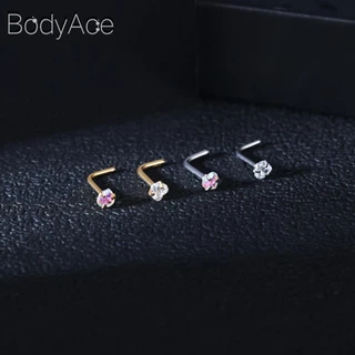 Bodyace 1 ชิ้น 0.8 / 1.0 มม. ลูกบาศก์เพทายจมูกกระดุมสแตนเลสรูปตัว L เจาะจมูกหัวใจดาวสี่เหลี่ยมเจาะรูจมูก