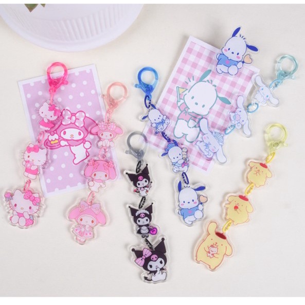 Sanrio อะคริลิคพวงกุญแจ String Kuromi Melody Cinnamoroll น่ารักกระเป๋าจี้ตกแต่ง Key แหวน