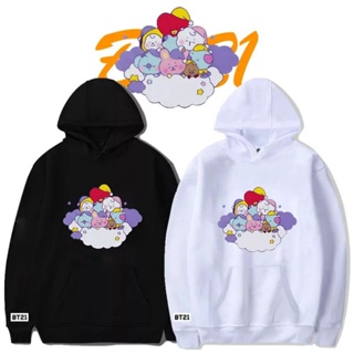 เสื้อกันหนาว มีฮู้ด ผ้าฝ้าย ลาย Bt21 Icon สไตล์คลาสสิก สําหรับผู้ชาย ของขวัญวันพ่อ