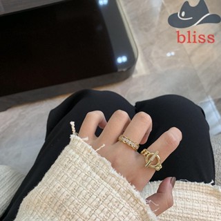 BLISS แหวนโซ่ แบบเปิด ทรงเรขาคณิต ไม่สม่ําเสมอ สไตล์เกาหลี วินเทจ ของขวัญสําหรับเด็กผู้หญิง