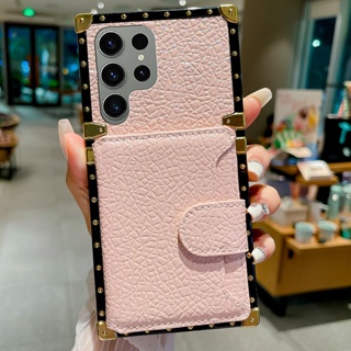 เคสโทรศัพท์มือถือหนัง ระดับไฮเอนด์ พร้อมที่ตั้งวาง และช่องใส่บัตร สําหรับ Samsung Galaxy S23 Ultra S23 S23+ S22 Ultra S22 S22+