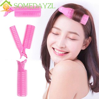 SOMEDAYZL โรลม้วนผม สีชมพู 2 ชิ้น ที่ม้วนผม ขี้เกียจ ที่คาดผม ผมยาวปานกลาง แอร์หน้าม้า ดัดผม