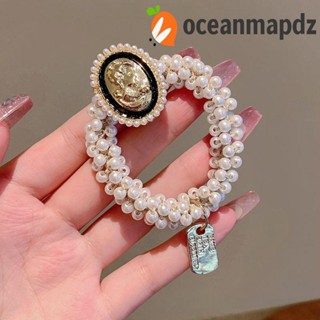 OCEANMAPDZ ยางรัดผม ประดับโบว์ และไข่มุก รูปหัวใจ และดอกไม้ แบบเรียบง่าย เครื่องประดับ สําหรับผู้หญิง