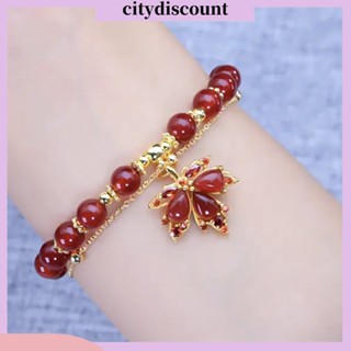 &lt;citydiscount&gt; สร้อยข้อมือโซ่ ประดับลูกปัดอัญมณีเทียม สองชั้น หรูหรา เครื่องประดับ สําหรับผู้หญิง