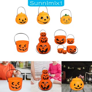 [Sunnimix1] ถังใส่ขนม ลายฟักทองฮาโลวีน พร้อมที่จับ พร็อพถ่ายรูป สําหรับปาร์ตี้ฮาโลวีน วันขอบคุณพระเจ้า