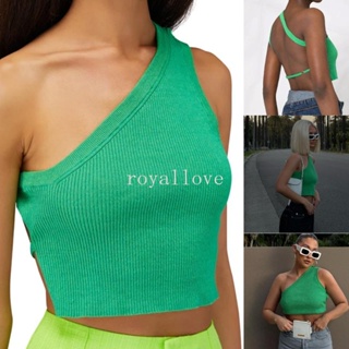 Royal เสื้อครอปท็อป เปิดไหล่ข้างเดียว ผ้าถัก เซ็กซี่ สําหรับผู้หญิง Y2k