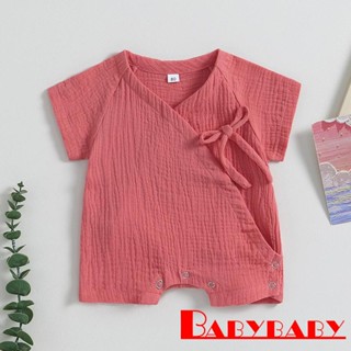 Babybaby- ชุดรอมเปอร์ แขนสั้น ผ้าแถบ สีพื้น แฟชั่นฤดูร้อน สําหรับเด็กผู้หญิง