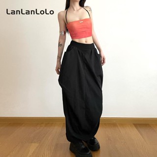 Lanlanlolo ชุดเสื้อสายเดี่ยว และกระโปรงยาว ทรงหลวม เซ็กซี่ สีพื้น สําหรับผู้หญิง 2023