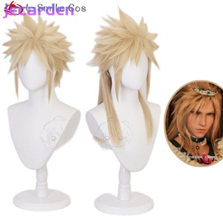 Jecarden วิกผมคอสเพลย์ อนิเมะ Final Fantasy VII Cloud Strife สีเหลือง ทนความร้อน สําหรับทุกเพศ