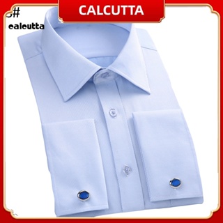 [calcutta] เสื้อเชิ้ตลายทาง สไตล์ฝรั่งเศส พร้อมกระดุมข้อมือ สําหรับผู้ชาย