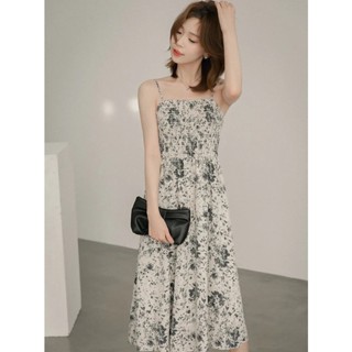 เดรสสายเดี่ยว 2 สาย ลายพิมพ์ ใหม่ล่าสุด Small Refresh Strap Summer French Floral Dress