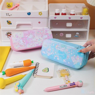 Sanrio Cartoon Double-layer Pencil Case Large-capacity Leather Pencil Case Cute Kuromi My Melody Cartoon Stationery Bag School Supplies Pen Box M