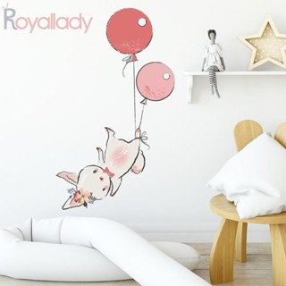 #ROYALLADY#Cute สติกเกอร์พีวีซี ลายการ์ตูนกระต่าย สําหรับติดตกแต่งผนังห้องนอนเด็ก