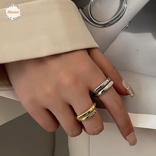 AHOUR แหวนเงิน สีทอง เครื่องประดับ สไตล์วินเทจ สําหรับผู้หญิง