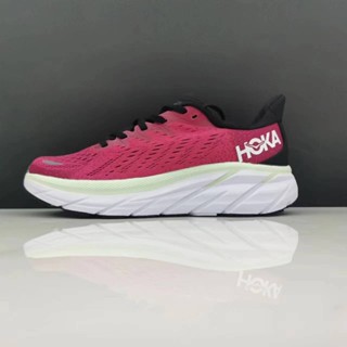 ใหม่ HOKA ONE ONE Clifton 8 รองเท้าผ้าใบ รองเท้าวิ่ง ดูดซับแรงกระแทก สีแดงกุหลาบ สีดํา 2023 WRAQ