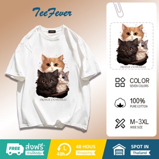 TeeFever😙เสื้อยืดแขนสั้นพิมพ์ลายตัวหนังสือ😈ลายหมาและแมว👻ใส่สบาย มี7สี M-3XL