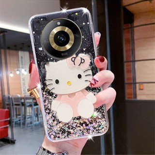 เคสโทรศัพท์มือถือนิ่ม ลายการ์ตูนแมวสีชมพูน่ารัก พร้อมกระจกขาตั้ง สําหรับ Realme 11 Pro+ Pro Plus 5G 4G Realme11Pro+