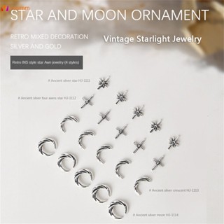 ตามมาตกแต่งเล็บ เครื่องประดับตกแต่งเล็บ Super Flash Small Drill Accessories Retro Wind Starburst Crescent Nail Metal Jewelry veemm