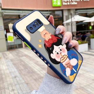 สําหรับ Samsung galaxy Note 8 Note 9 เคสการ์ตูน ชานม เด็กผู้หญิง รูปแบบ บาง ด้าน สี่เหลี่ยม ขอบ การออกแบบใหม่ กันกระแทก ฝ้า ใส เคสโทรศัพท์แข็ง