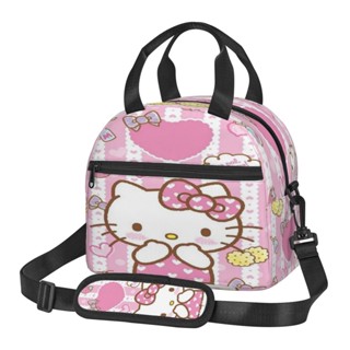 กระเป๋าใส่กล่องอาหารกลางวัน ขนาดใหญ่ จุของได้เยอะ ลาย Hello Kitty ใช้ซ้ําได้ พร้อมกระเป๋าด้านข้าง และสายคล้องไหล่ สําหรับเด็กผู้ชาย และผู้หญิง